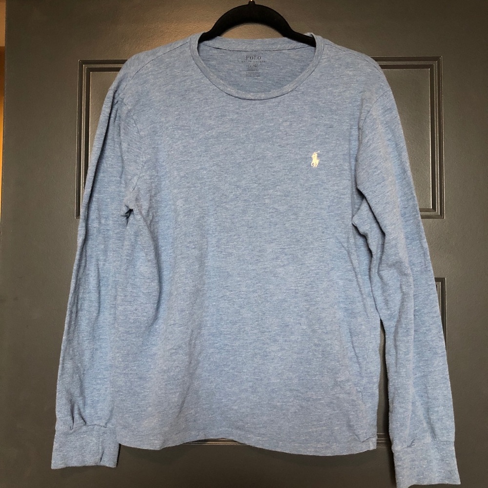 Polo Long Sleeve Crewneck Tee Heather Blue
